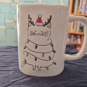 Cute Cat Holiday Mug with Antlers